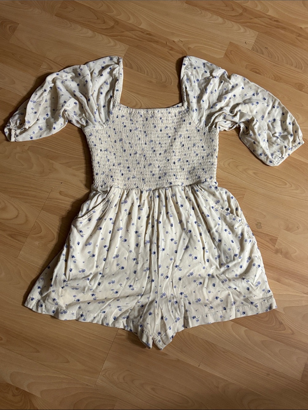 American Eagle Outfitters Cream Romper with Blue Floral Print